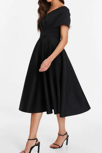 Off-Shoulder Satin A-Line Midi Mother Of The Bride Dress