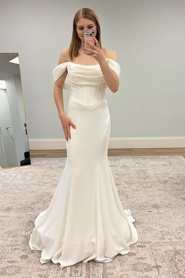 Off-Shoulder Sleeveless Empire Mermaid Satin Wedding Dress
