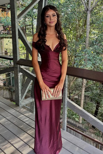 Off-Shoulder Sleeveless Satin Fitted Empire Party Prom Dress 