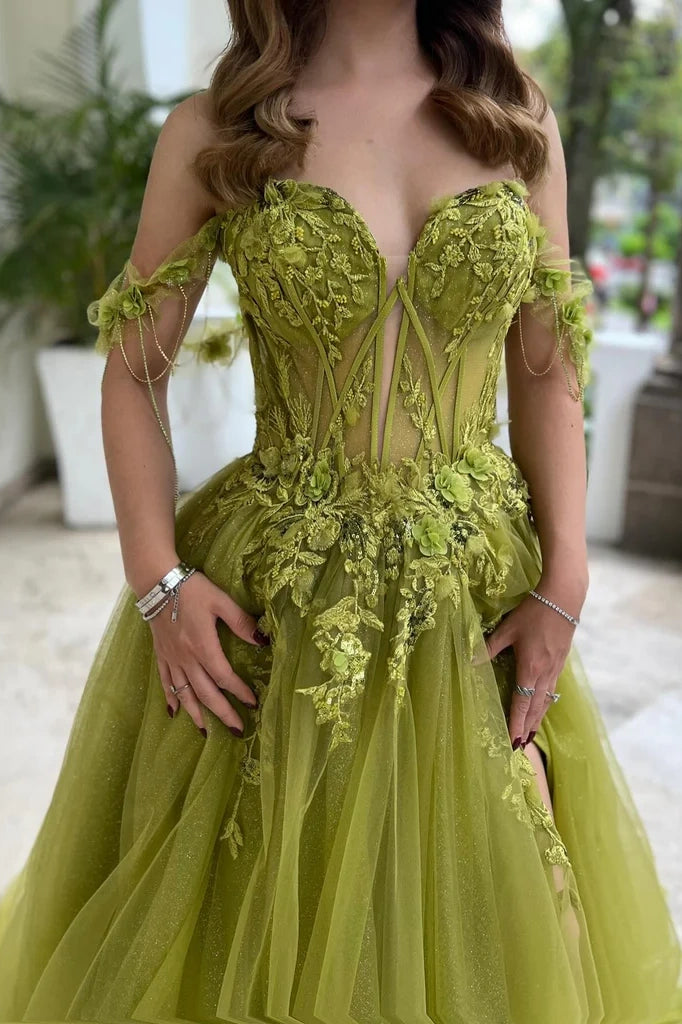 Off-Shoulder Tulle A-Line Lace Appliques Maxi Party Prom Dress