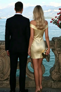Off The Shoulder Satin Sheath Tight Homecoming Dress