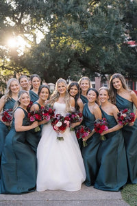 One Shoulder Sleeveless Empire Satin A-Line Bridesmaid Dress
