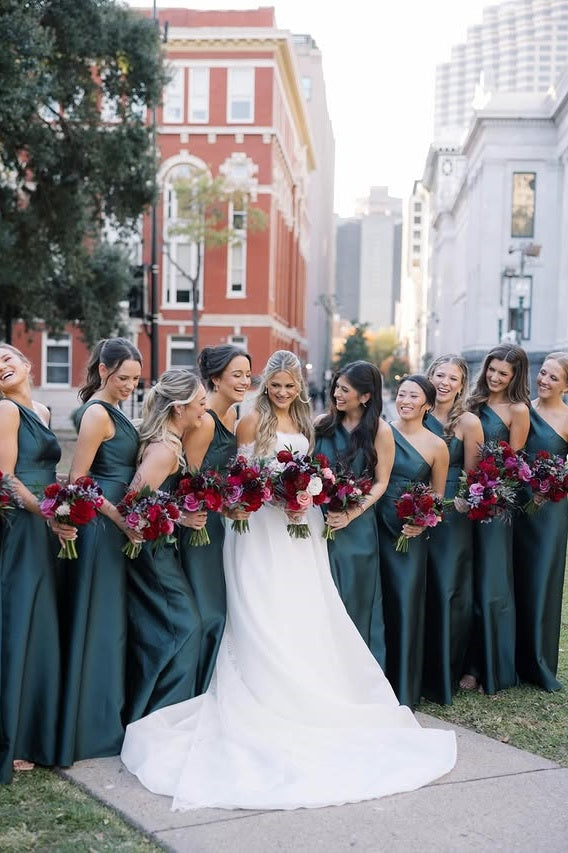 One Shoulder Sleeveless Empire Satin A-Line Bridesmaid Dress