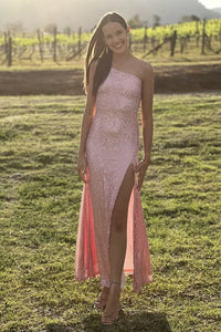 One Shoulder Sleeveless Fully Sequin Maxi Party Prom Dress