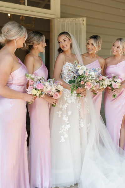 One Shoulder Sleeveless Mermaid Illusion Empire Split Bridesmaid Dress