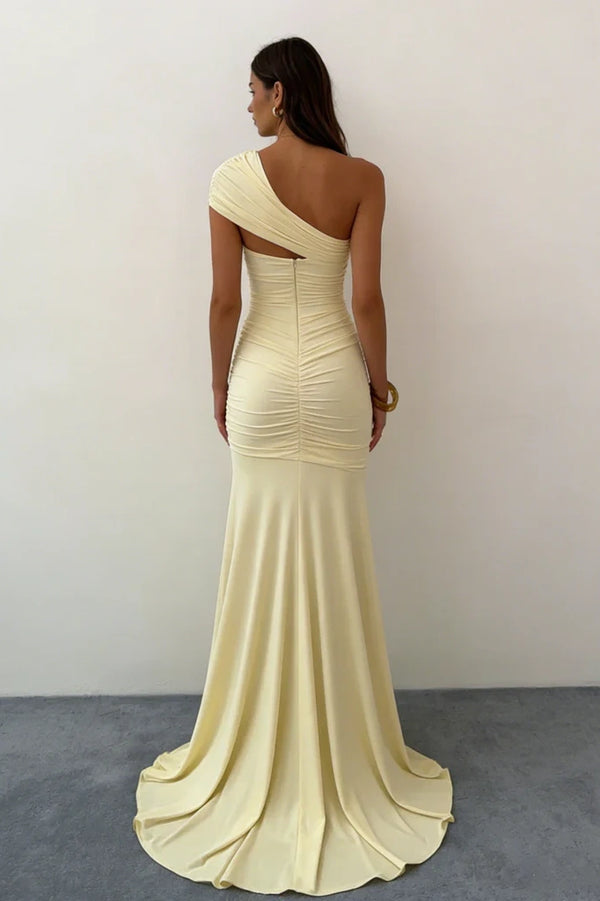 One Shoulder Sleeveless Mermaid Satin Maxi Party Prom Dress