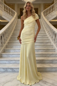 One Shoulder Sleeveless Mermaid Satin Maxi Party Prom Dress