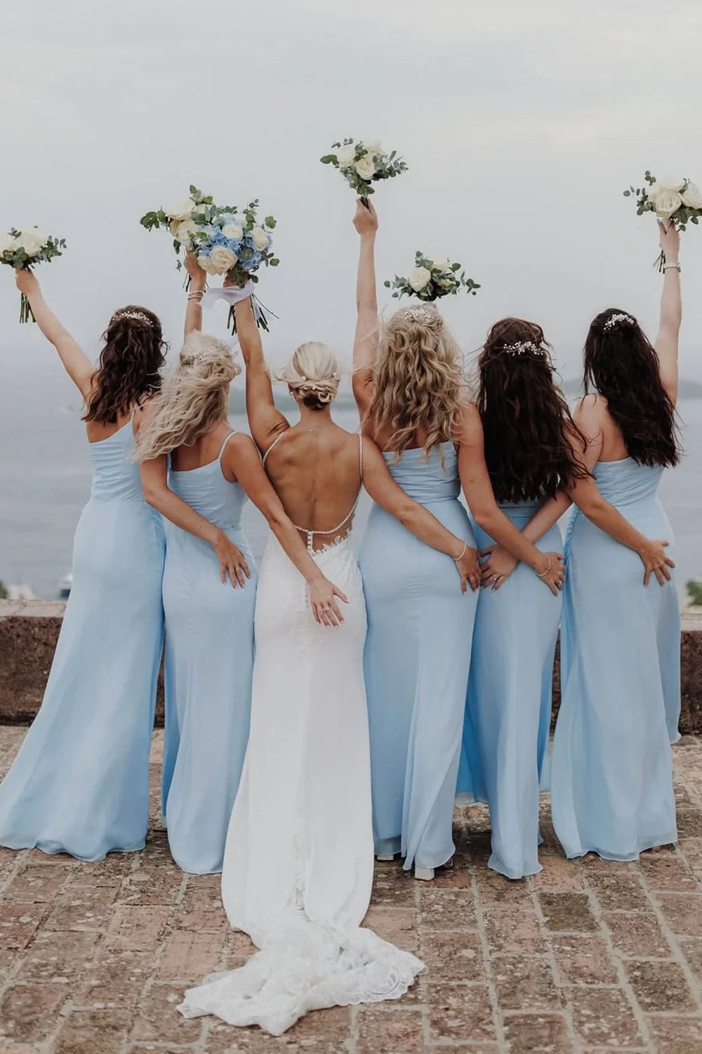 One Shoulder Sleeveless Satin Empire Split Bridesmaid Dress 