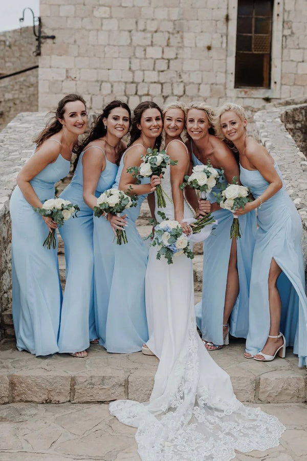 One Shoulder Sleeveless Satin Empire Split Bridesmaid Dress 