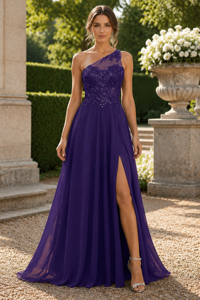 One Shoulder Split A-Line Lace And Chiffon Mother Of The Bride Dress 