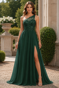 One Shoulder Split A-Line Lace And Chiffon Mother Of The Bride Dress 