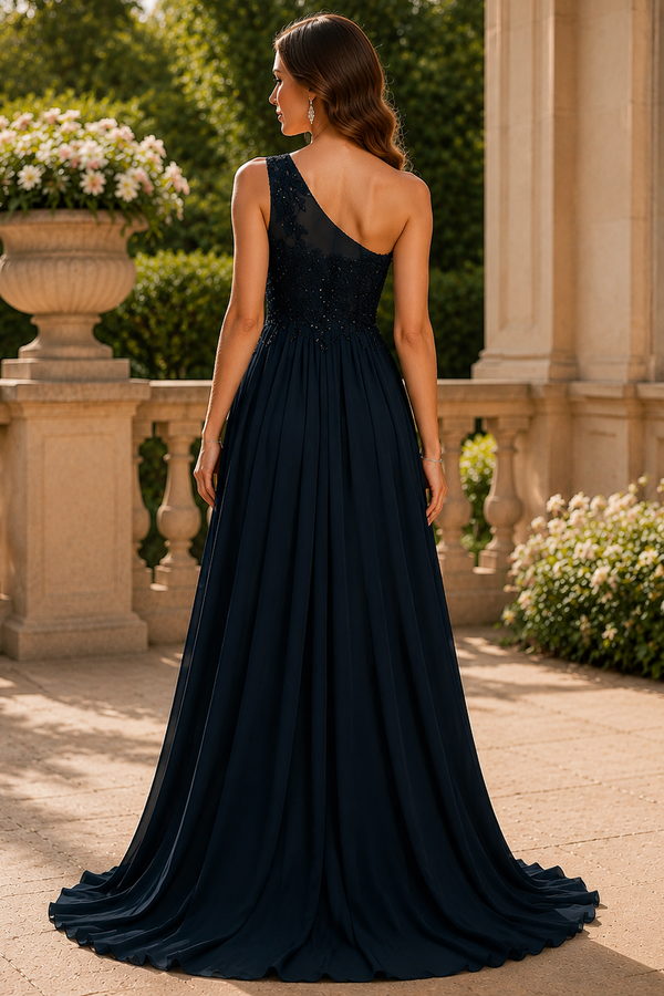 One Shoulder Split A-Line Lace And Chiffon Mother Of The Bride Dress 