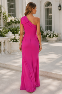 One Shoulder With Bow Sheath Chiffon Mother Of The Bride Dress