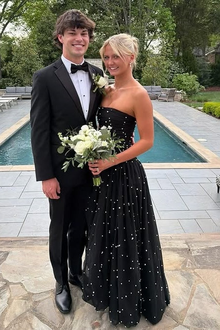 Pearl And Tulle A-Line Empire Strapless Floor-Length Party Prom Dress