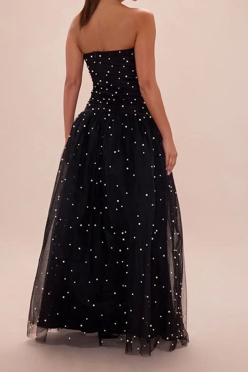 Pearl And Tulle A-Line Empire Strapless Floor-Length Party Prom Dress