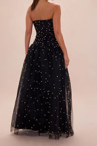 Pearl And Tulle A-Line Empire Strapless Floor-Length Party Prom Dress