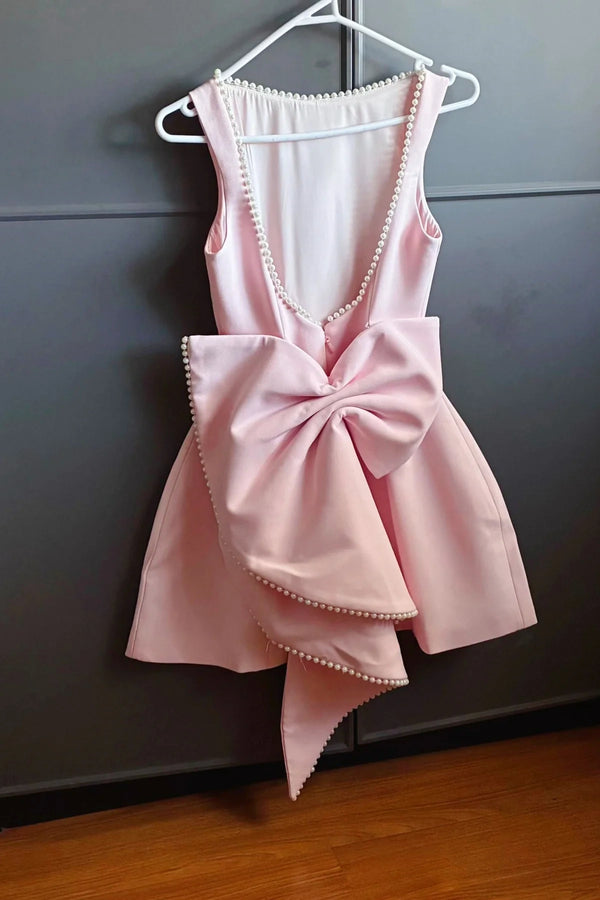 Pearl Round Backless Satin A-Line Short Party Homecoming Dress