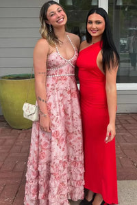 Pearls Halter A-Line Empire Maxi Floral Party Prom Dress