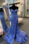 Gold Crystal Off-Shoulder Corset Mermaid Evening Gown main image 1