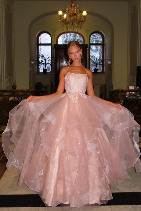 strapless open back dress 7108-A Pink Glossy MAXI PROM BRIDEMAIDS WEDDING WEAR GOWN main image 1