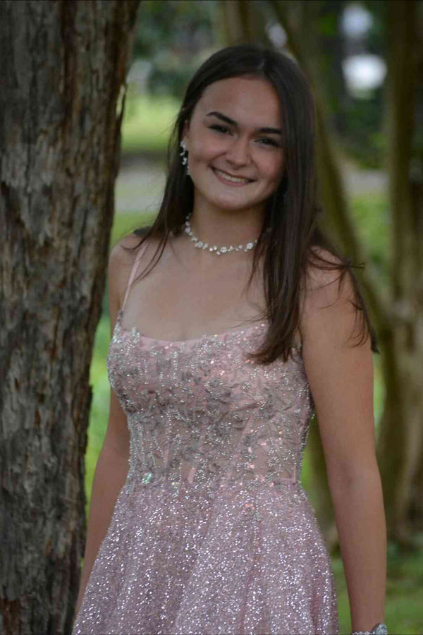 Pink A-Line Sleeveless Sequin And Lace Appliques Homecoming Dress