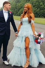 Cold Shoulder Pink Feathers A-Line Tiered Prom Dress