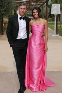 Pink Sheath Empire Strapless Party Prom Dress With Train