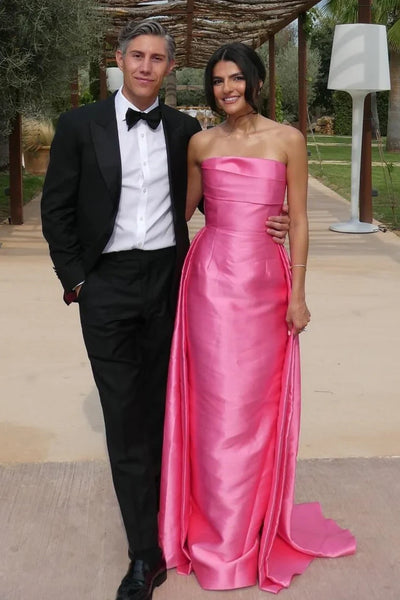 Pink Sheath Empire Strapless Party Prom Dress With Train