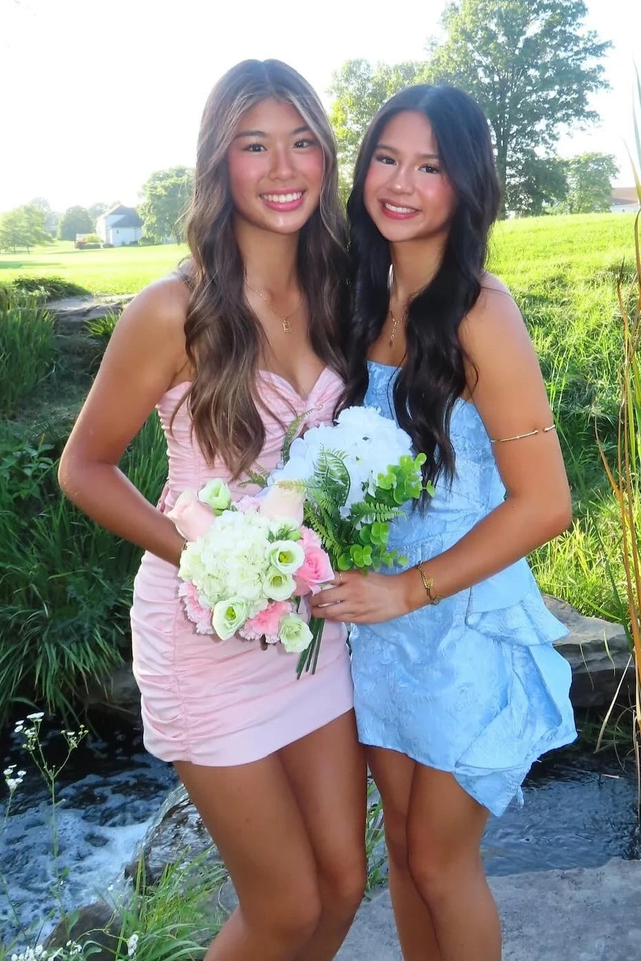 Pink Sweetheart Strapless Fitted Ruched Satin Homecoming Dress
