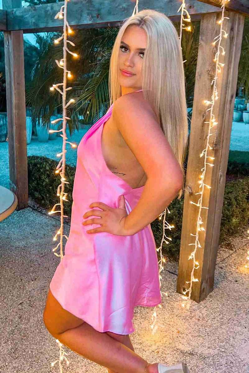 Pink Halter Short Party Dress Side Shot 