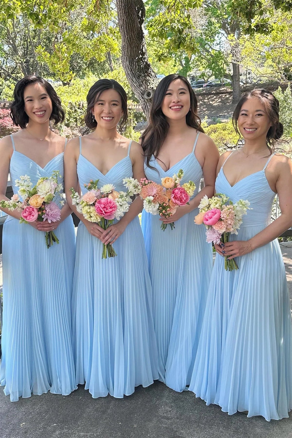 Pleated A-Line V-Neck High Waist Chiffon Bridesmaid Dress