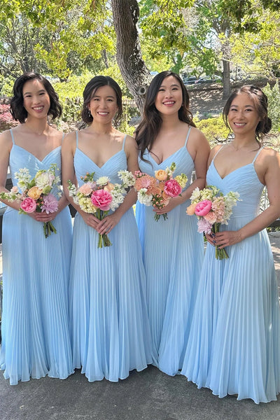 Pleated A-Line V-Neck High Waist Chiffon Bridesmaid Dress
