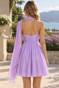 Pleated Satin A-Line Empire Sweetheart Strapless Mini Homecoming Dress