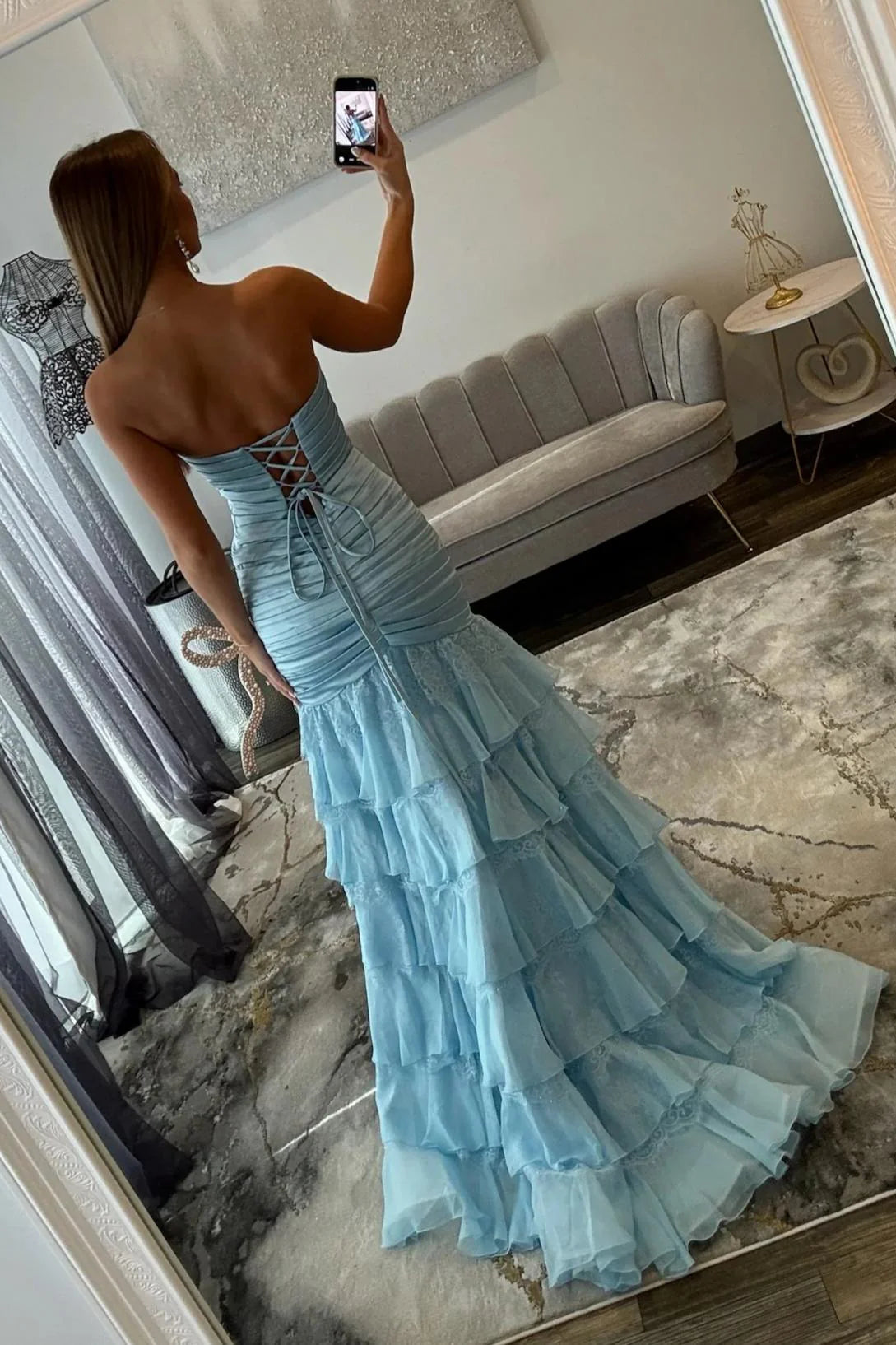 Pleated Sweetheart Sleeveless Lace-Up Formal Prom Gown With Train