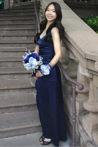 Popular Satin Sheath V-Neck Sleeveless Beaded Party Prom Dress