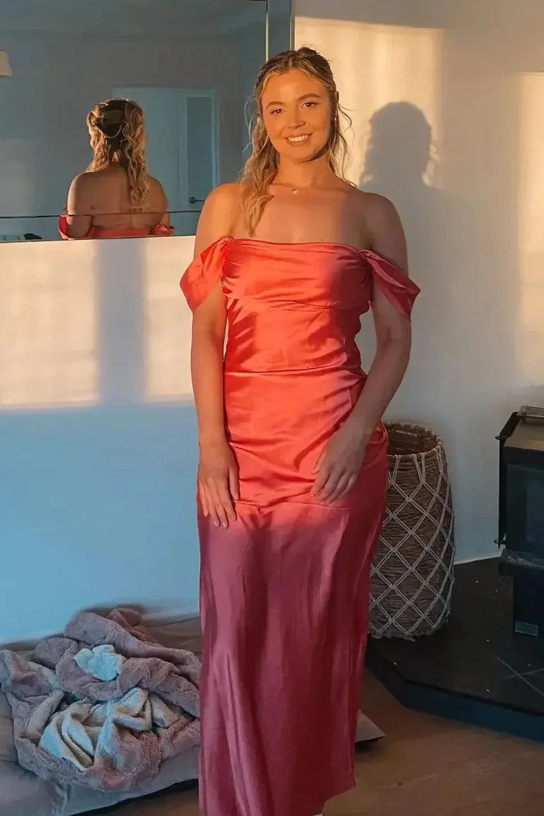 Pink Sheath Long Party Maxi Dress with Off the Shoulder