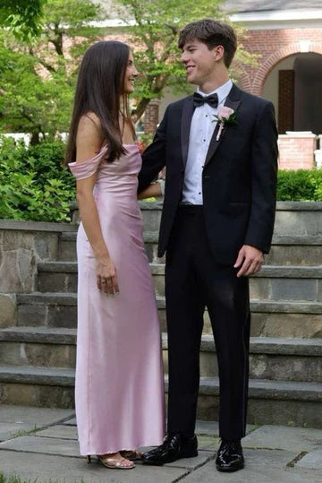 Pink Sheath Long Party Maxi Dress with Off the Shoulder