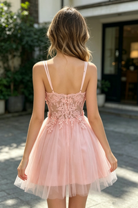 Pretty Pink A-Line Lace And Tulle Short Party Homecoming Dress