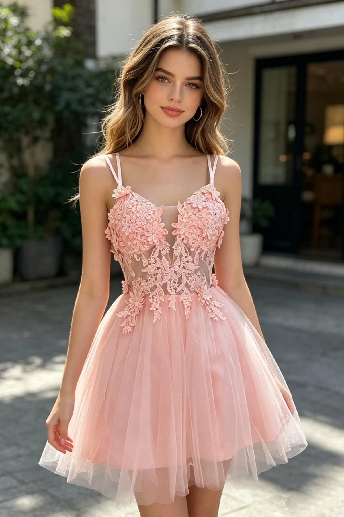 Pretty Pink A-Line Lace And Tulle Short Party Homecoming Dress