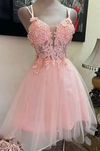 Pretty Pink A-Line Lace And Tulle Short Party Homecoming Dress