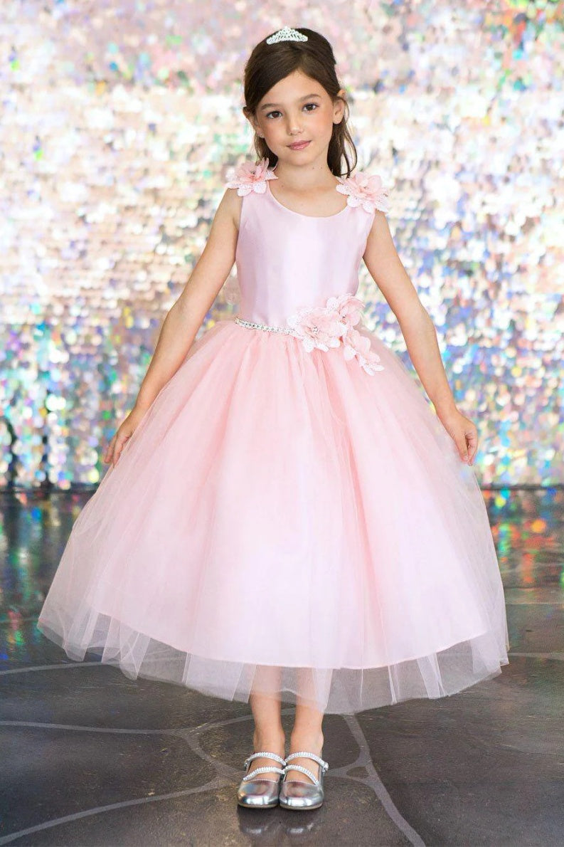 Pretty Pink A-Line Sleeveless Two Tone Flower Girl Dress