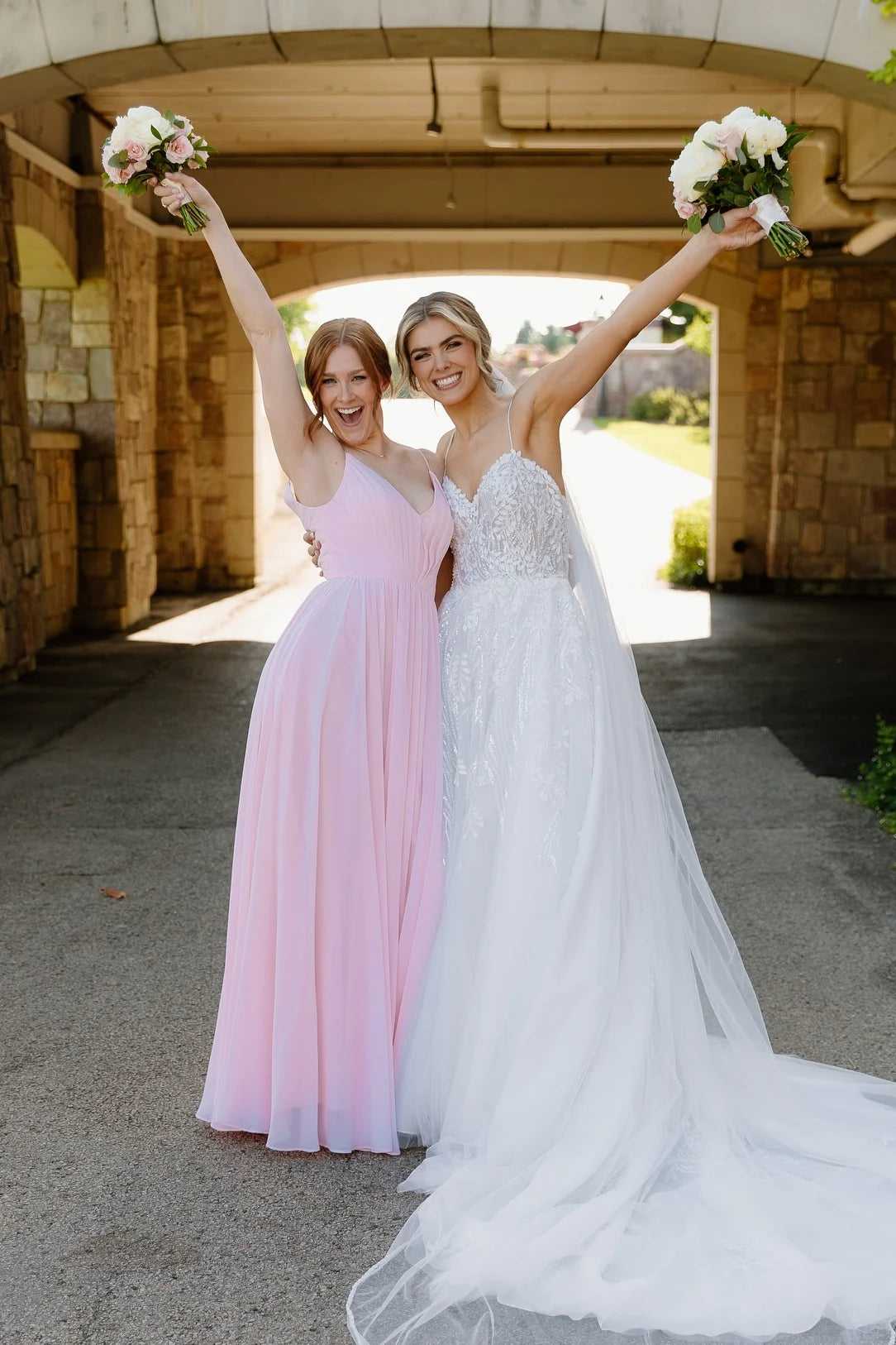 Pretty Pink A-Line V-Neck Sleeveless Chiffon Maxi Bridesmaid Dress