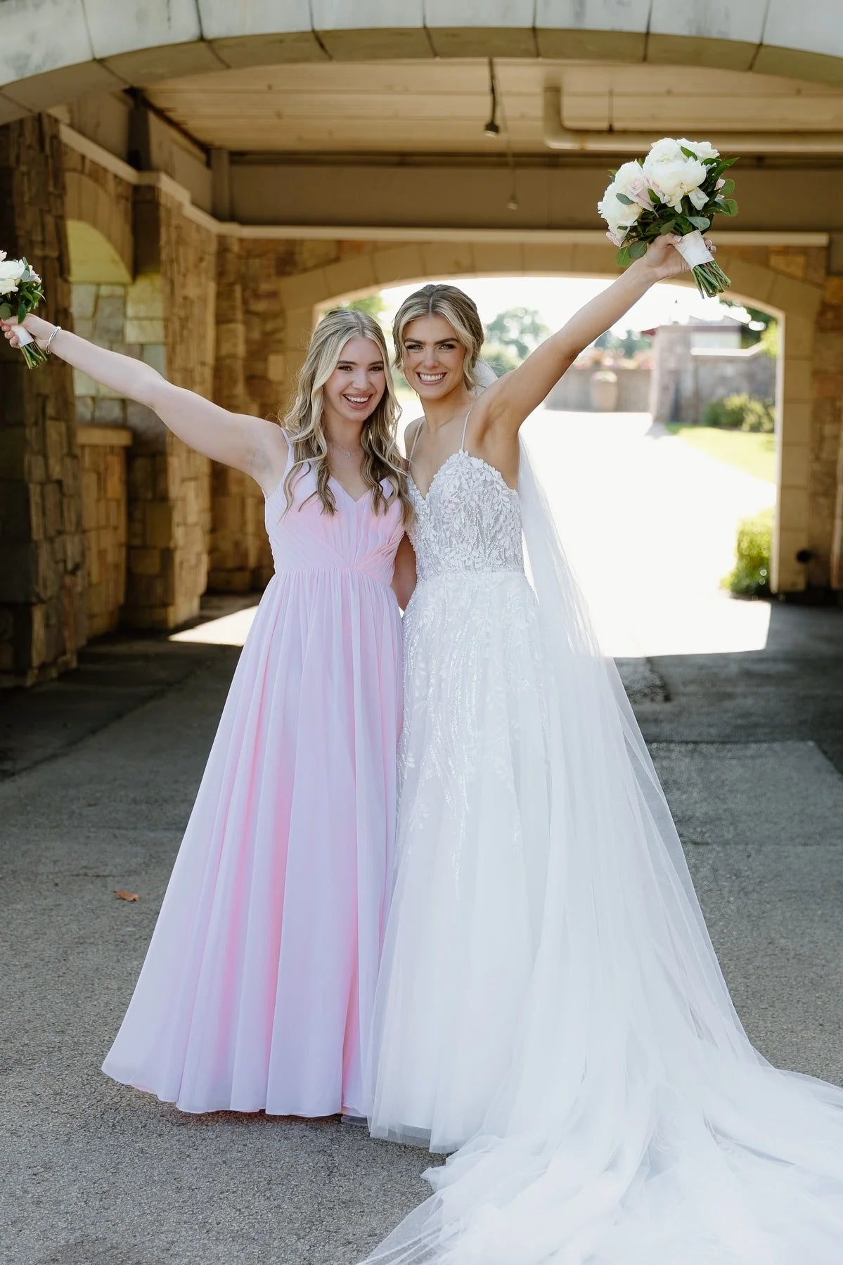 Pretty Pink A-Line V-Neck Sleeveless Chiffon Maxi Bridesmaid Dress