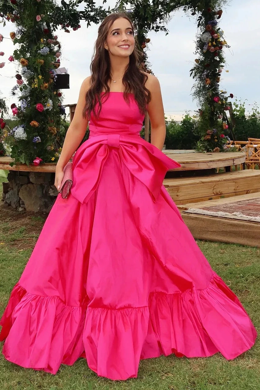 Pretty Satin A-Line Bow Empire Strapless Party Prom Dress