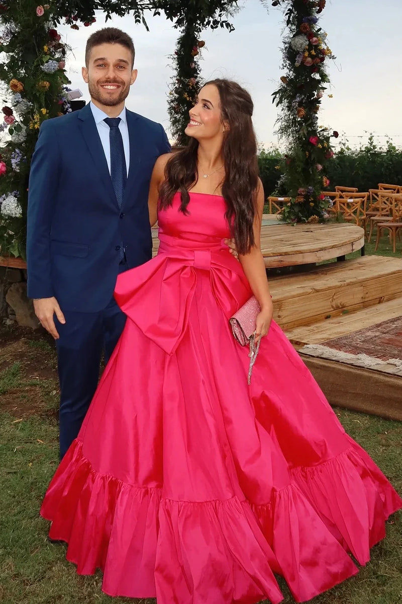 Pretty Satin A-Line Bow Empire Strapless Party Prom Dress