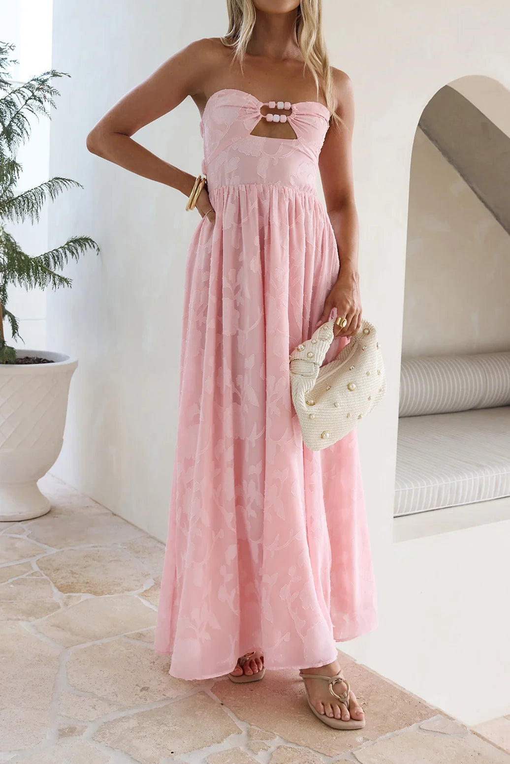 Pretty Satin A-Line Strapless Empire Floral Party Prom Dress
