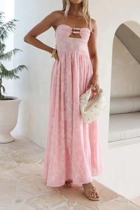 Pretty Satin A-Line Strapless Empire Floral Party Prom Dress
