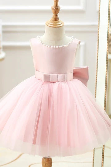 Pretty Scoop A-Line Satin Flower Girl Dress With Pearl And Bow