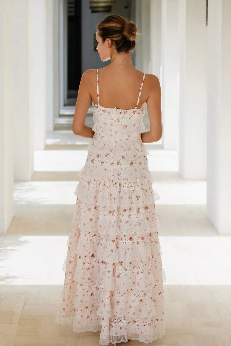 Pretty Square Sleeveless A-Line Tiered Floral Party Prom Dress