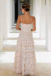 Pretty Square Sleeveless A-Line Tiered Floral Party Prom Dress